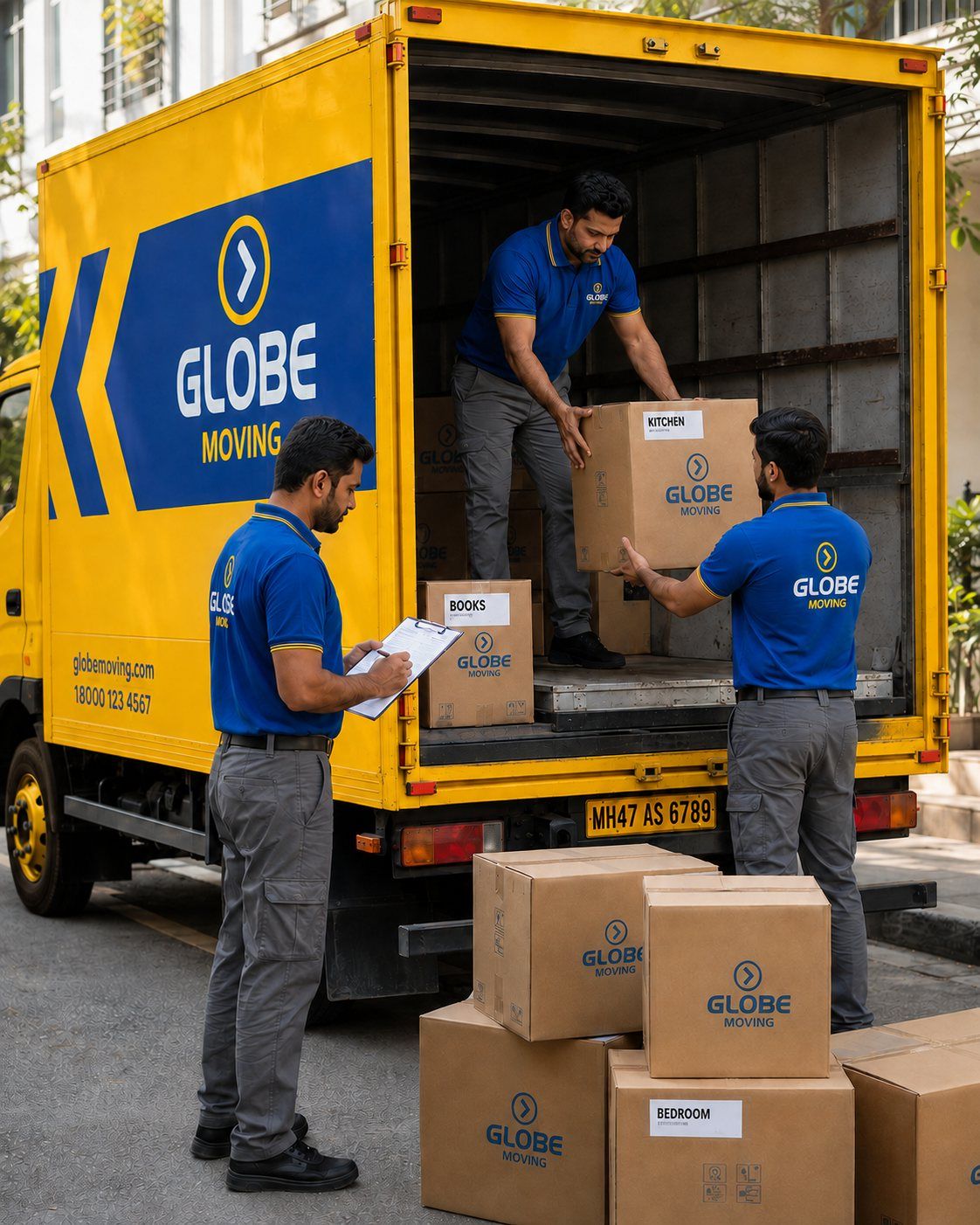 Globe Moving crew loading cartons into a Globe truck